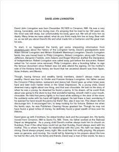 david john livingston eulogy screenshot of first page