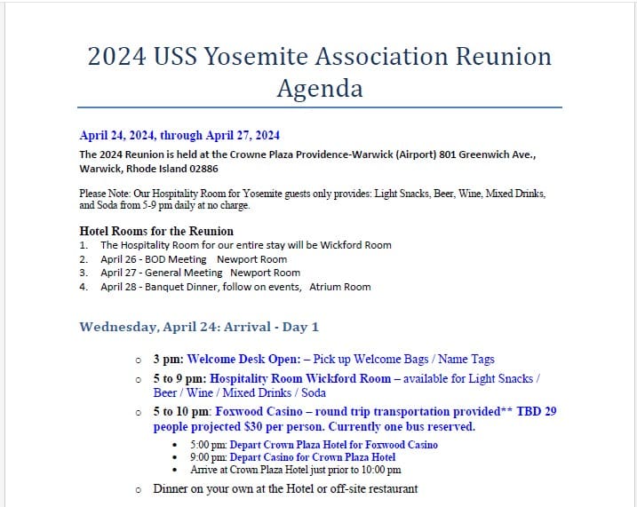 2024 Reunion Agenda