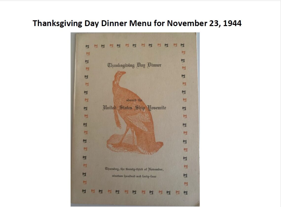 screenshot of 1944 thanksgiving dinner menu