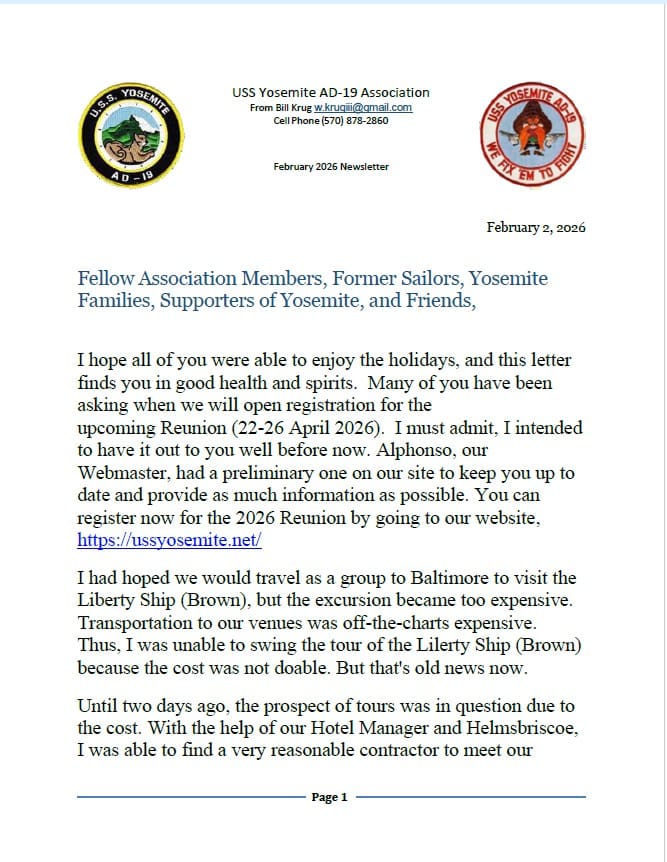 uss yosemite newsletter image