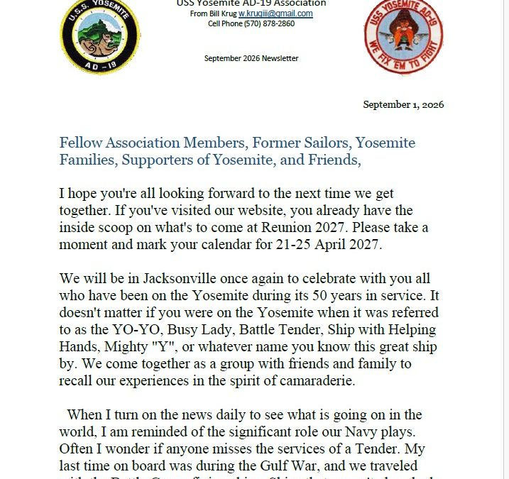 September 2026 Newsletter – 2027-Jacksonville Reunion