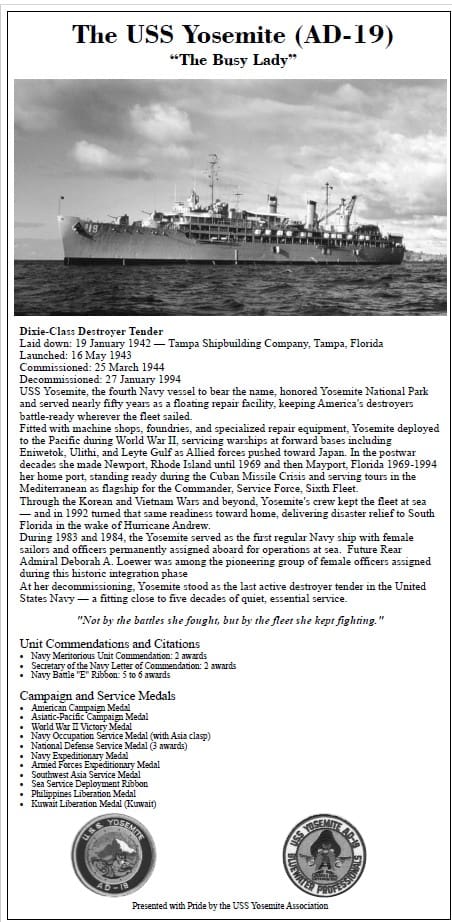 USS Yosemite Plaque at the NMPW, Texas